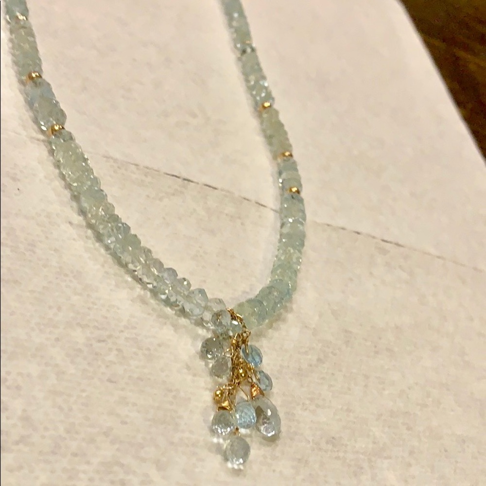 Gold and Light Aqua Blue Gemstone Necklace